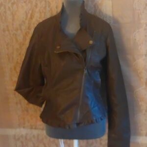 LANE CRAWFORD THERAPY women's size L brown lined polyurethane leather jacket